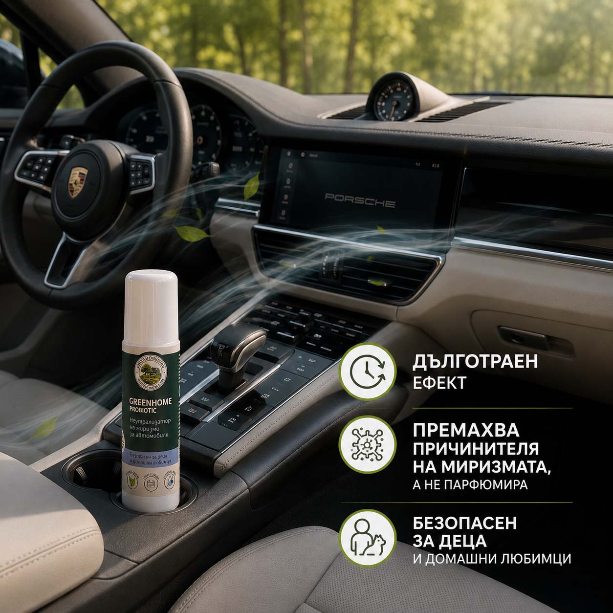 пробиотичен неутрализатор на миризми за автомобил greenhome