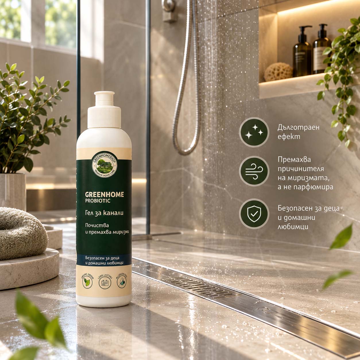 пробиотичен гел за канали, почиства и премахва миризми greenhome